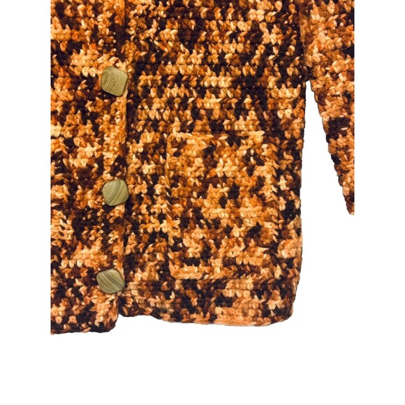 Vintage Handmade Crochet Cardigan Sweater w Collar Wooden Buttons Pockets S / M - Picture 3 of 5